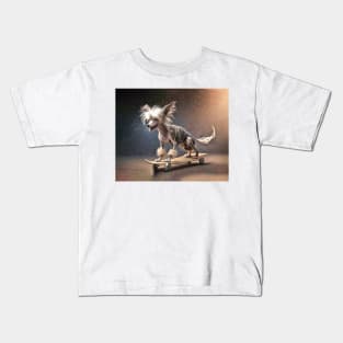 Chinese Crested Dog Riding a Skateboard Kids T-Shirt